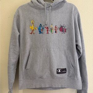 Champion x Sesame Street Collaboration Gray Reverse Weave Hoodie Mens Pullover M
